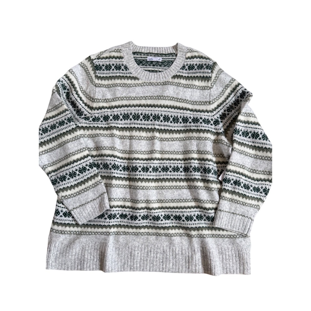 Croft & Barrow Fair Isle Extra-Cozy Sweater Grey Green Plus Size 2X NWT